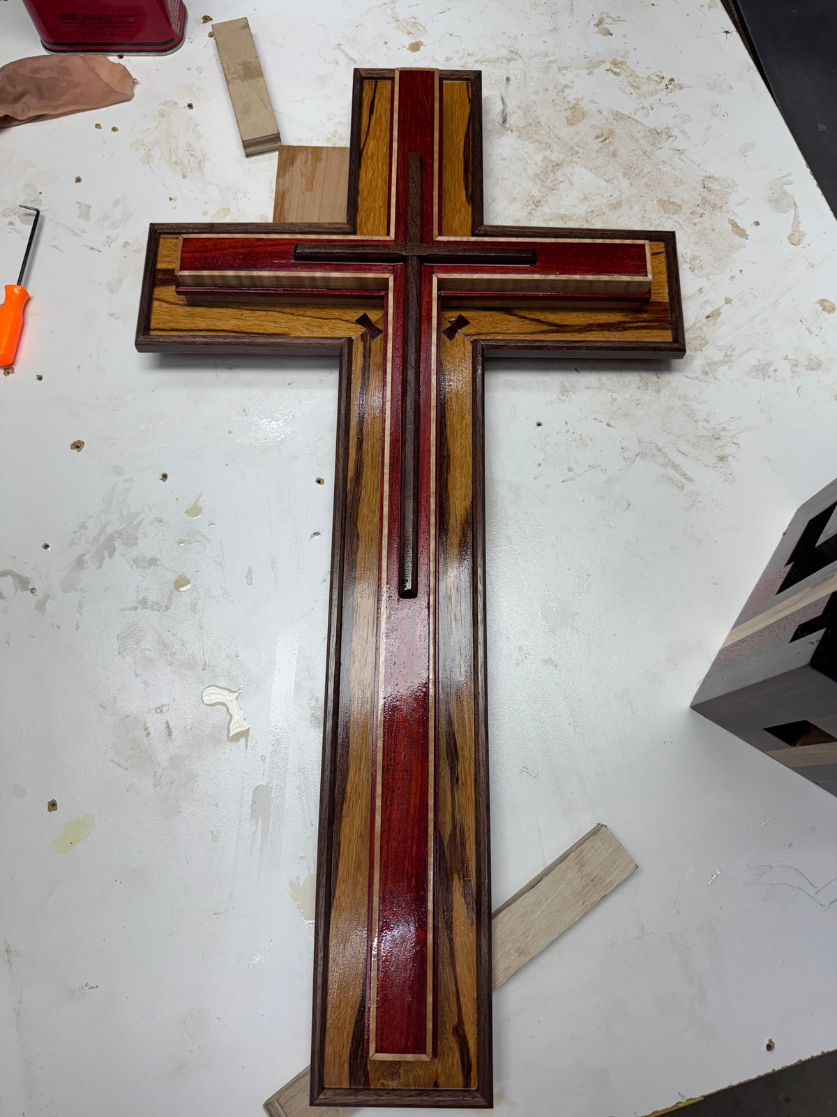 Custom Marblewood, Walnut, Padauk and Curly Maple Wall Cross