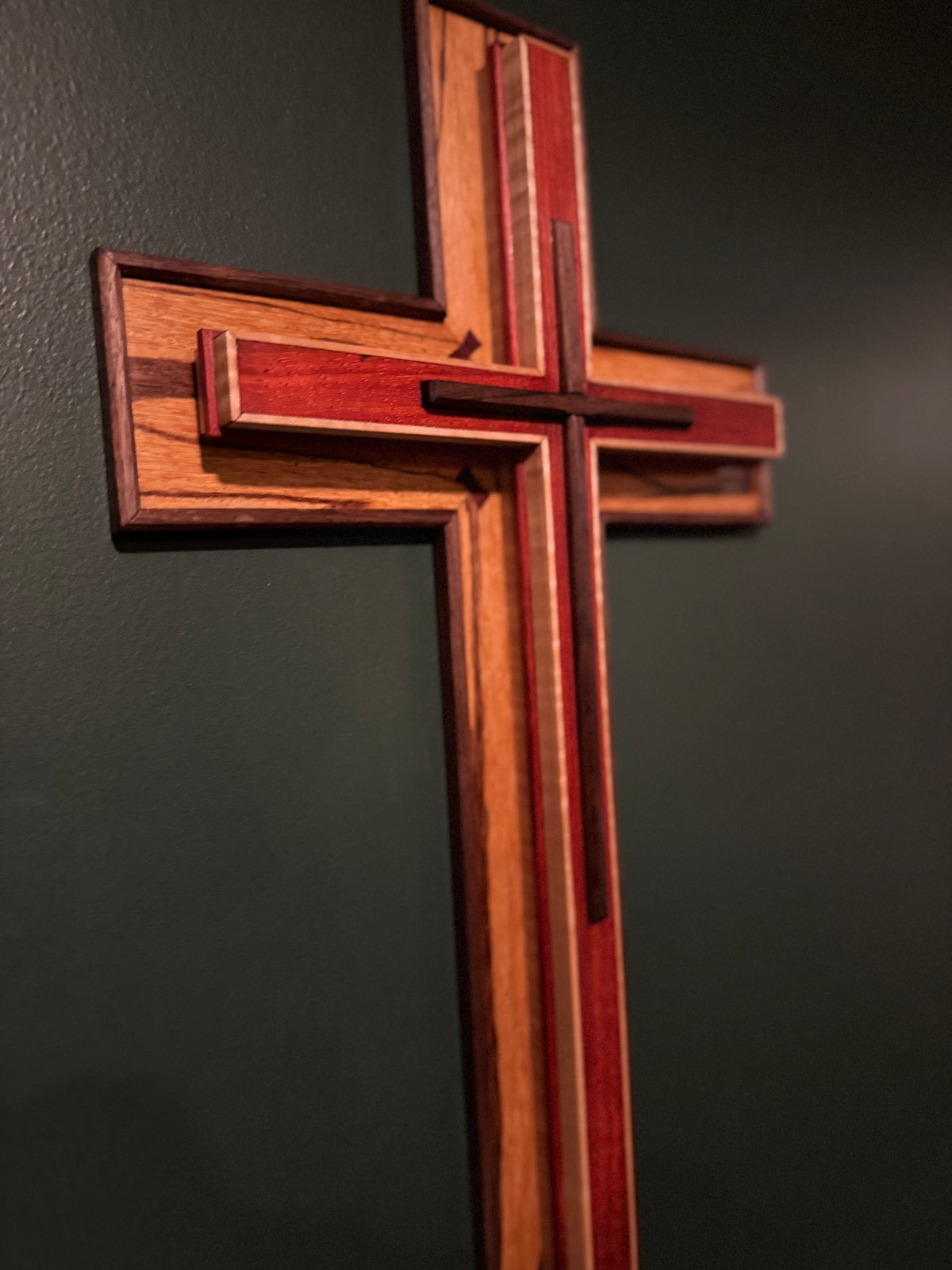 Custom Marblewood, Walnut, Padauk and Curly Maple Wall Cross