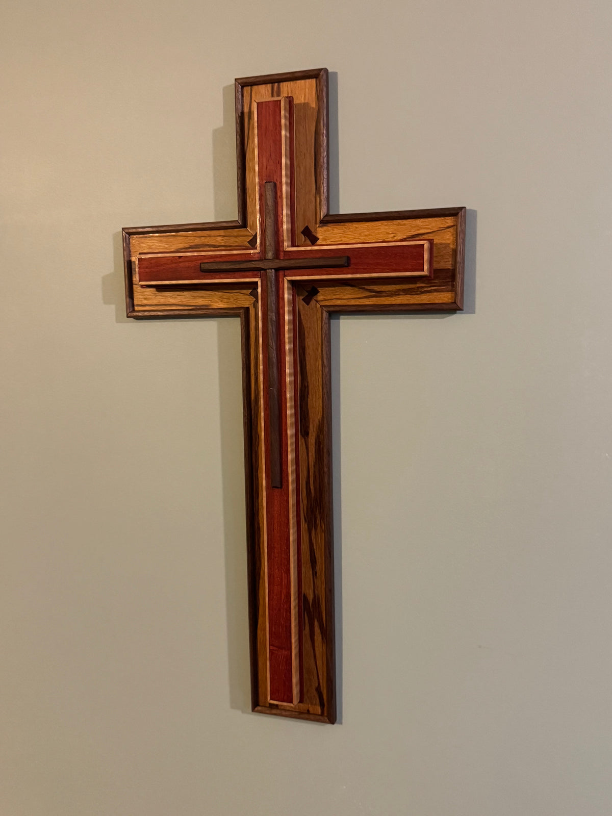 Custom Marblewood, Walnut, Padauk and Curly Maple Wall Cross