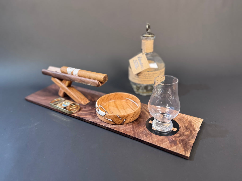 Cigar and Whiskey board with olive wood crosses