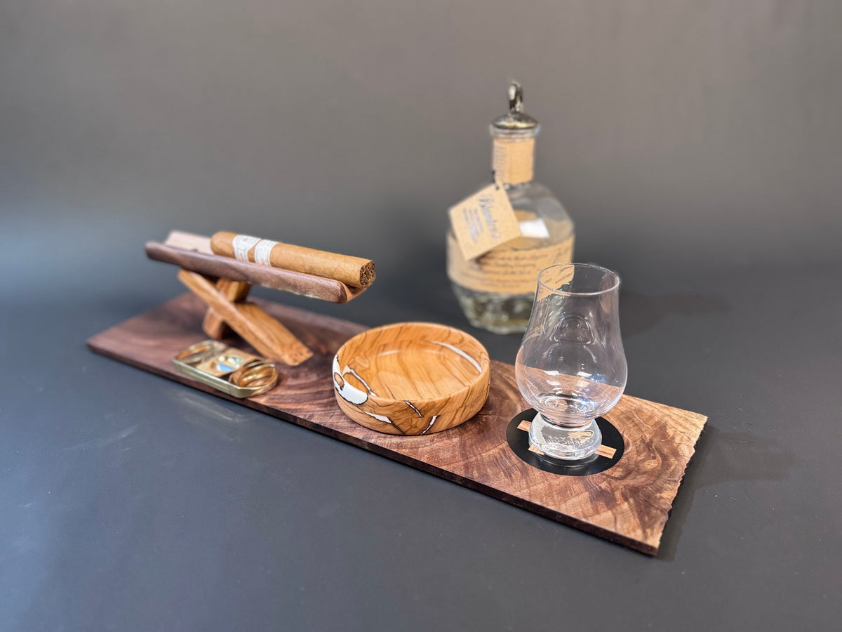 Cigar and Whiskey board with olive wood crosses