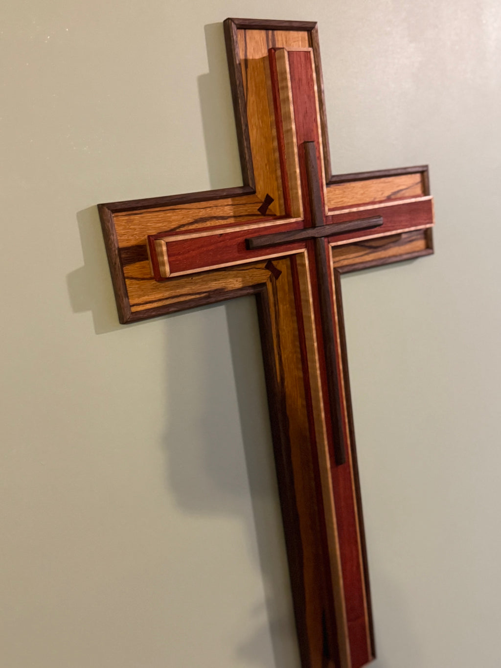 Custom Marblewood, Walnut, Padauk and Curly Maple Wall Cross