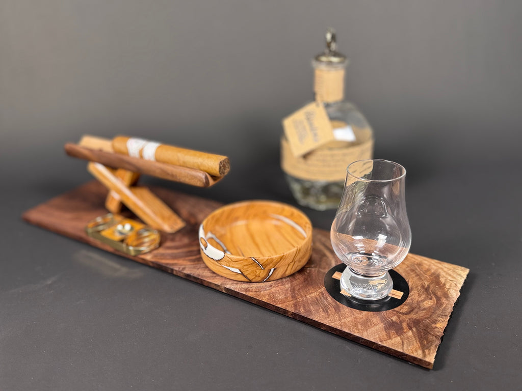 Cigar and Whiskey board with olive wood crosses