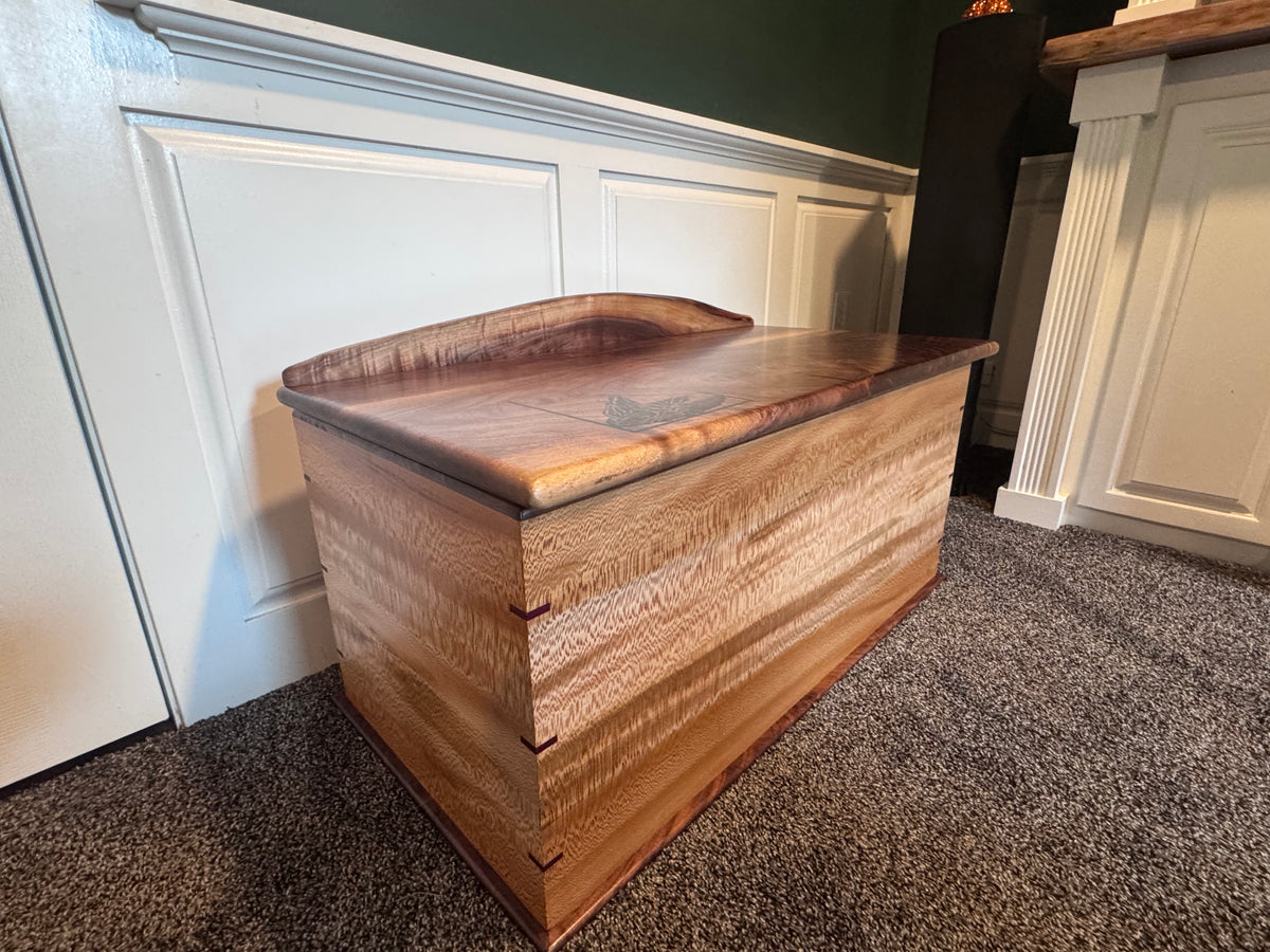 Figured Walnut and quarter sawn Sycamore toy chest