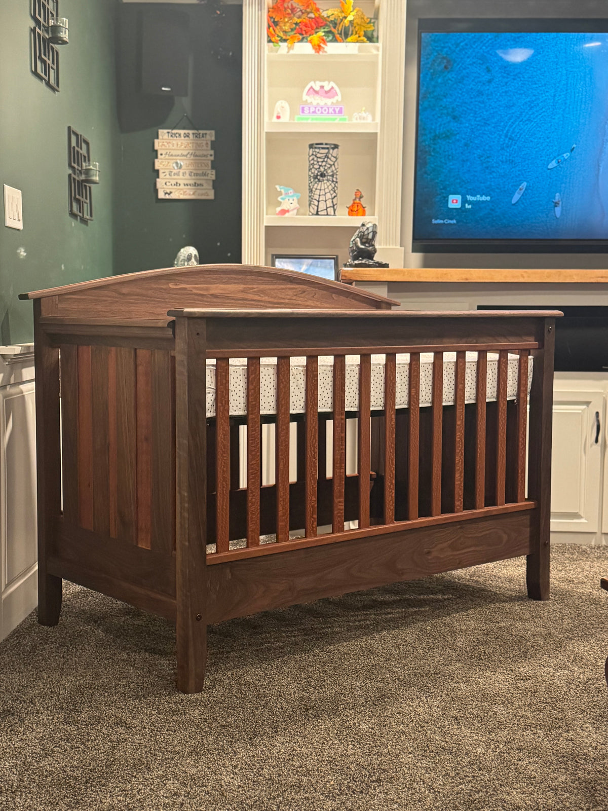 Walnut and leopard wood crib for my favorite little person